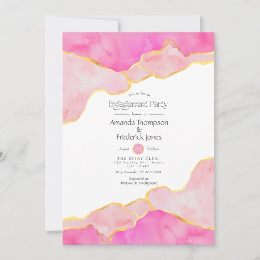 ピンクと金ゴールドアゲート婚約パーティ招待状 招待状 (正面)