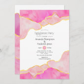 ピンクと金ゴールドアゲート婚約パーティ招待状 招待状 (正面/裏面)