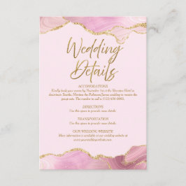 ピンクと金ゴールドアゲート結婚トの詳細カード エンクロージャーカード