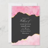 ピンクと金ゴールドアゲート結婚式招待状 招待状 (正面)
