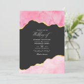 ピンクと金ゴールドアゲート結婚式招待状 招待状 (スタンド正面)