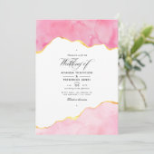 ピンクと金ゴールドアゲート結婚式招待状 招待状 (スタンド正面)