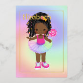 ピンクと金ゴールドアフリカンアメリカンキャンディツツ誕生日 箔招待状 (正面)