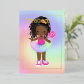 ピンクと金ゴールドアフリカンアメリカンキャンディツツ誕生日 箔招待状 (立ち正面)