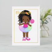 ピンクと金ゴールドアフリカンアメリカンキャンディツツ誕生日 箔招待状 (立ち正面)