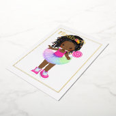 ピンクと金ゴールドアフリカンアメリカンキャンディツツ誕生日 箔招待状 (回転した状態)