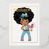 ピンクと金ゴールドアフリカ系アメリカ人自撮り誕生日 箔招待状 (正面)