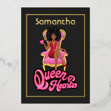 ピンクと金ゴールドアフロ誕生日パーティーフォイル招待状