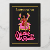 ピンクと金ゴールドアフロ誕生日パーティーフォイル招待状 箔招待状 (正面)