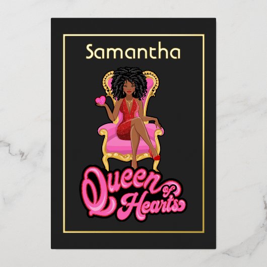 ピンクと金ゴールドアフロ誕生日パーティーフォイル招待状 箔招待状 (正面)