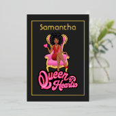 ピンクと金ゴールドアフロ誕生日パーティーフォイル招待状 箔招待状 (立ち正面)