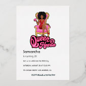 ピンクと金ゴールドアフロ誕生日パーティーフォイル招待状 箔招待状 (裏面)