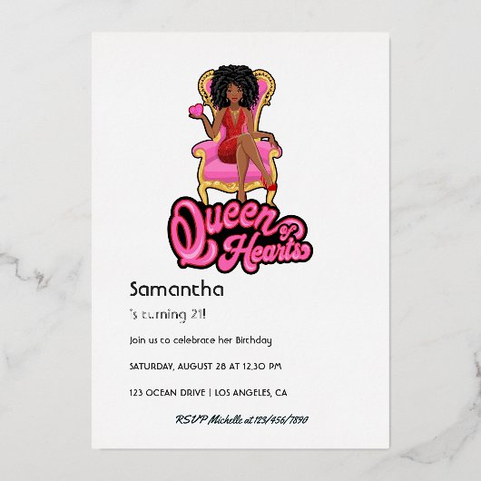 ピンクと金ゴールドアフロ誕生日パーティーフォイル招待状 箔招待状 (裏面)