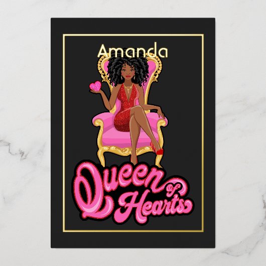 ピンクと金ゴールドアフロ誕生日パーティー 箔招待状 (正面)