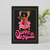 ピンクと金ゴールドアフロ誕生日パーティー 箔招待状 (立ち正面)