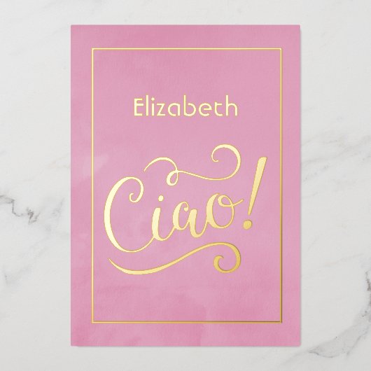 ピンクと金ゴールドイタリアンワインブライダルシャワー 箔招待状 (正面)