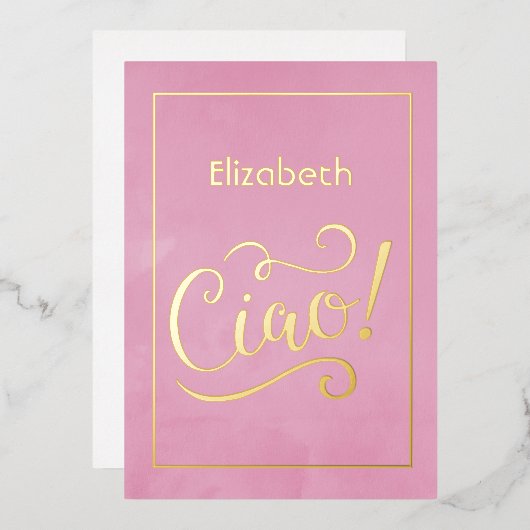 ピンクと金ゴールドイタリアンワインブライダルシャワー 箔招待状 (正面/裏面)