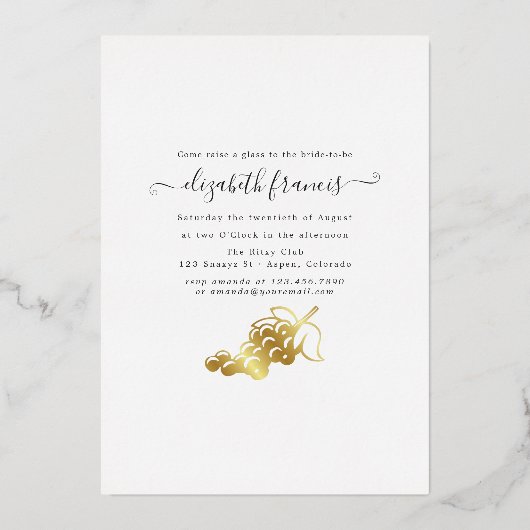 ピンクと金ゴールドイタリアンワインブライダルシャワー 箔招待状 (裏面)