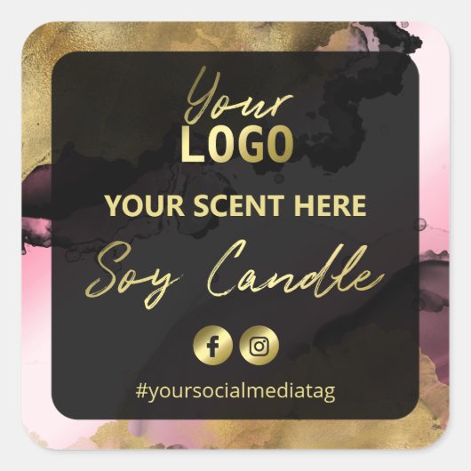 ピンクと金ゴールドインキ黒しょうゆうラベル スクエアシール (正面)