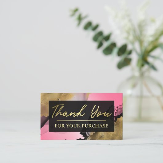 ピンクと金ゴールドインクご購入いただきありがとうございます 名刺 (スタンド正面)