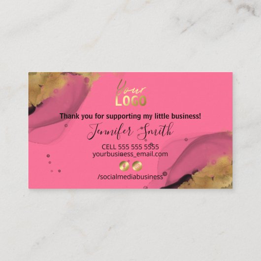 ピンクと金ゴールドインクご購入いただきありがとうございます 名刺 (裏面)