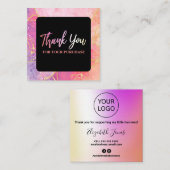 ピンクと金ゴールドインクのご購入ありがとう スクエア名刺 (正面/裏面)