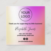 ピンクと金ゴールドインクのご購入ありがとう スクエア名刺 (裏面)