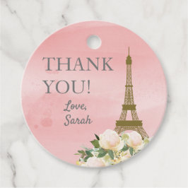 ピンクと金ゴールドエッフェルタワーありがとう フェイバータグ