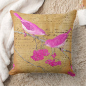 ピンクと金ゴールドエフエマラヴィンテージの鳥と手紙 クッション (ブランケット)