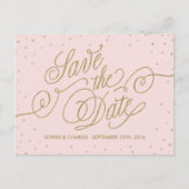 ピンクと金ゴールドエレガントの星の日付はがきを保存 案内ポストカード (正面)