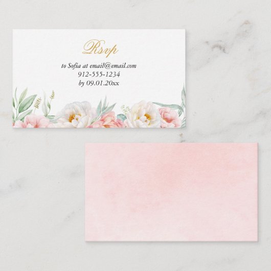ピンクと金ゴールドエレガントキンセニェラRSVP エンクロージャーカード (正面/裏面)