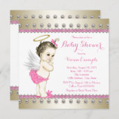 ピンクと金ゴールドエンジェルベビーシャワー 招待状 (正面/裏面)