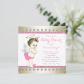 ピンクと金ゴールドエンジェルベビーシャワー 招待状 (スタンド正面)