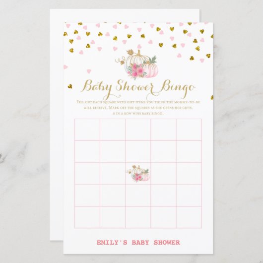 ピンクと金ゴールドカボチャの赤ちゃんシャワーゲーム (正面/裏面)