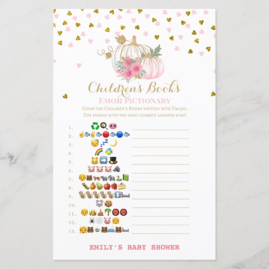 ピンクと金ゴールドカボチャの赤ちゃんシャワーゲーム (正面)