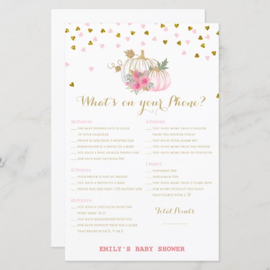 ピンクと金ゴールドカボチャの赤ちゃんシャワーゲーム (正面/裏面)