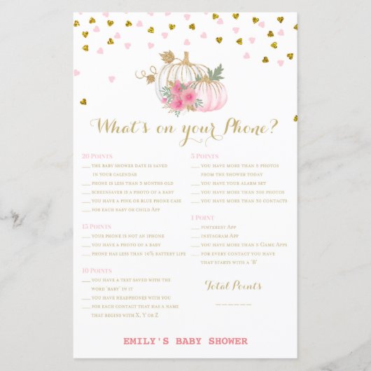 ピンクと金ゴールドカボチャの赤ちゃんシャワーゲーム (正面)