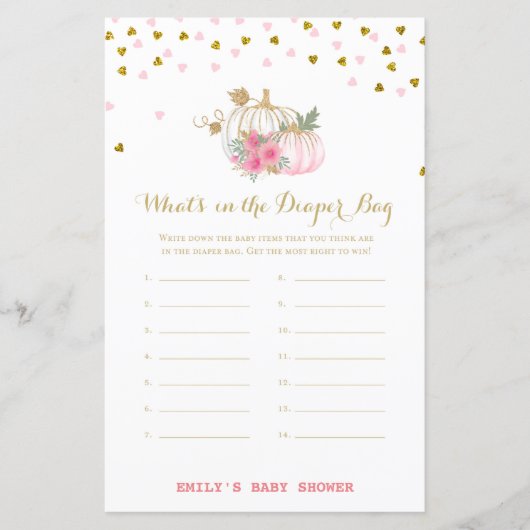 ピンクと金ゴールドカボチャの赤ちゃんシャワーゲーム (正面)