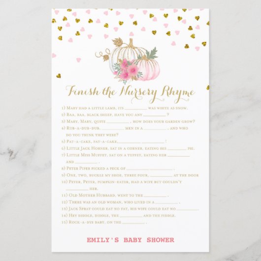 ピンクと金ゴールドカボチャの赤ちゃんシャワーゲーム (正面)