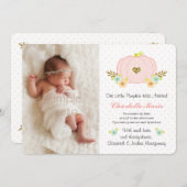 ピンクと金ゴールドカボチャベビー誕生のお知らせ 案内状 (正面/裏面)