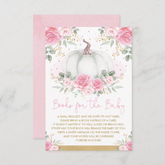 ピンクと金ゴールドカボチャ秋のバラ本ベビー エンクロージャーカード (正面/裏面)