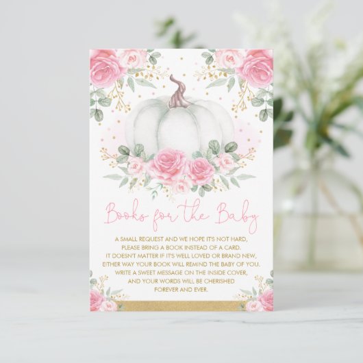 ピンクと金ゴールドカボチャ秋のバラ本ベビー エンクロージャーカード (スタンド正面)