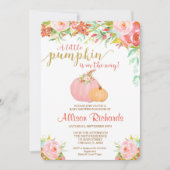 ピンクと金ゴールドカボチャ赤ちゃんシャワー招待，秋 招待状 (正面)