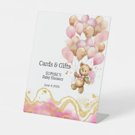 ピンクと金ゴールドカード&ギフトを待つ 台座サイン