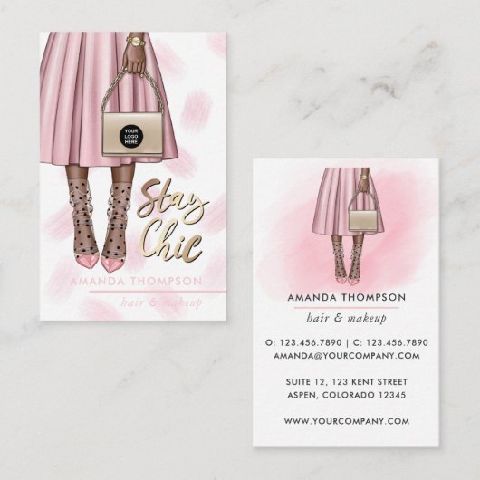 ピンクと金ゴールドガーリーの名刺 名刺 (正面/裏面)