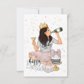 ピンクと金ゴールドガーリーの誕生日パーティー 招待状 (正面)