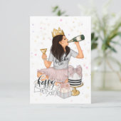 ピンクと金ゴールドガーリーの誕生日パーティー 招待状 (スタンド正面)