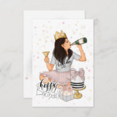 ピンクと金ゴールドガーリーの誕生日パーティー 招待状 (正面/裏面)