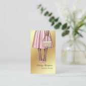 ピンクと金ゴールドガーリーモノグラムQRコード 名刺 (スタンド正面)