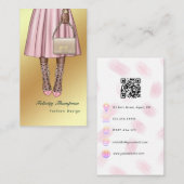 ピンクと金ゴールドガーリーモノグラムQRコード 名刺 (正面/裏面)